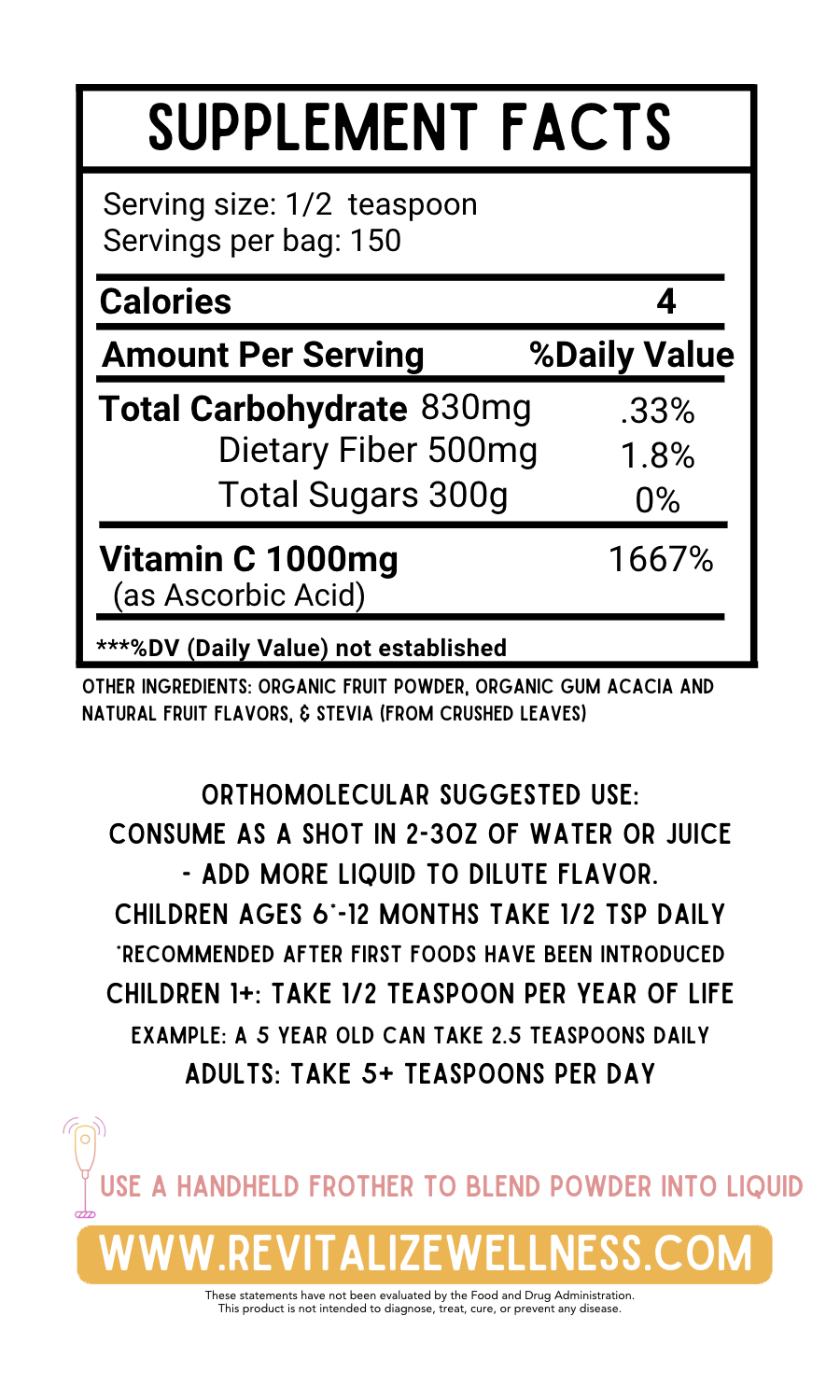 Organic Vitamin C Juice Powder - 300 Grams